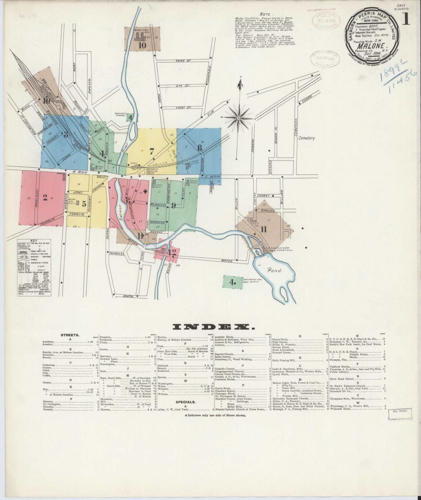 Sanborn Fire Insurance Map from Malone, Franklin County, New York. (1898) – Historic Sanborn Fire Insurance Map Print