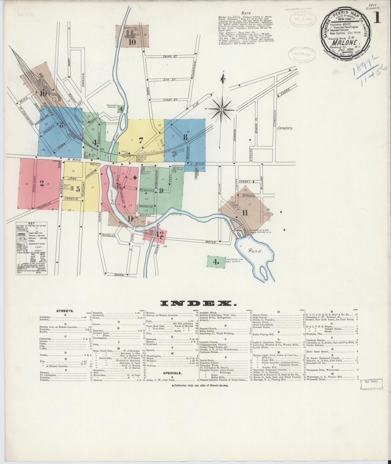 Sanborn Fire Insurance Map from Malone, Franklin County, New York. (1898) – Historic Sanborn Fire Insurance Map Print