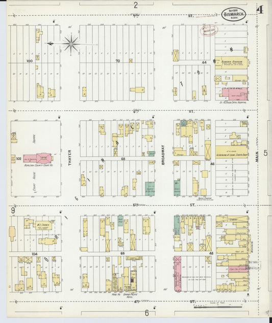 Sanborn Fire Insurance Map from Bismarck, Burleigh County, North Dakota (1899), Sheet #0004 - Historic Sanborn Fire Insurance Map Print, vintage old map wall art, antique decor, genealogy gift, North Dakota North Dakota map