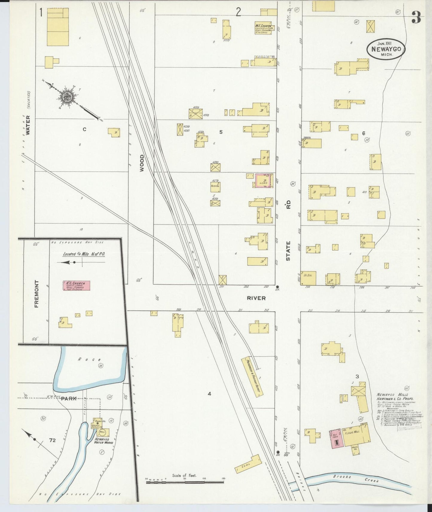 Sanborn Fire Insurance Map from Newaygo, Newaygo County, Michigan (1911), Sheet #0003 - Complete Map Set gallery image, historic Sanborn map, vintage wall art, Michigan Michigan
