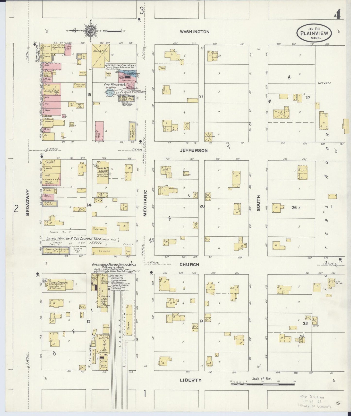 Sanborn Fire Insurance Map from Plainview, Wabasha County, Minnesota (1911), Sheet #0004 - Complete Map Set gallery image, historic Sanborn map, vintage wall art, Minnesota Minnesota