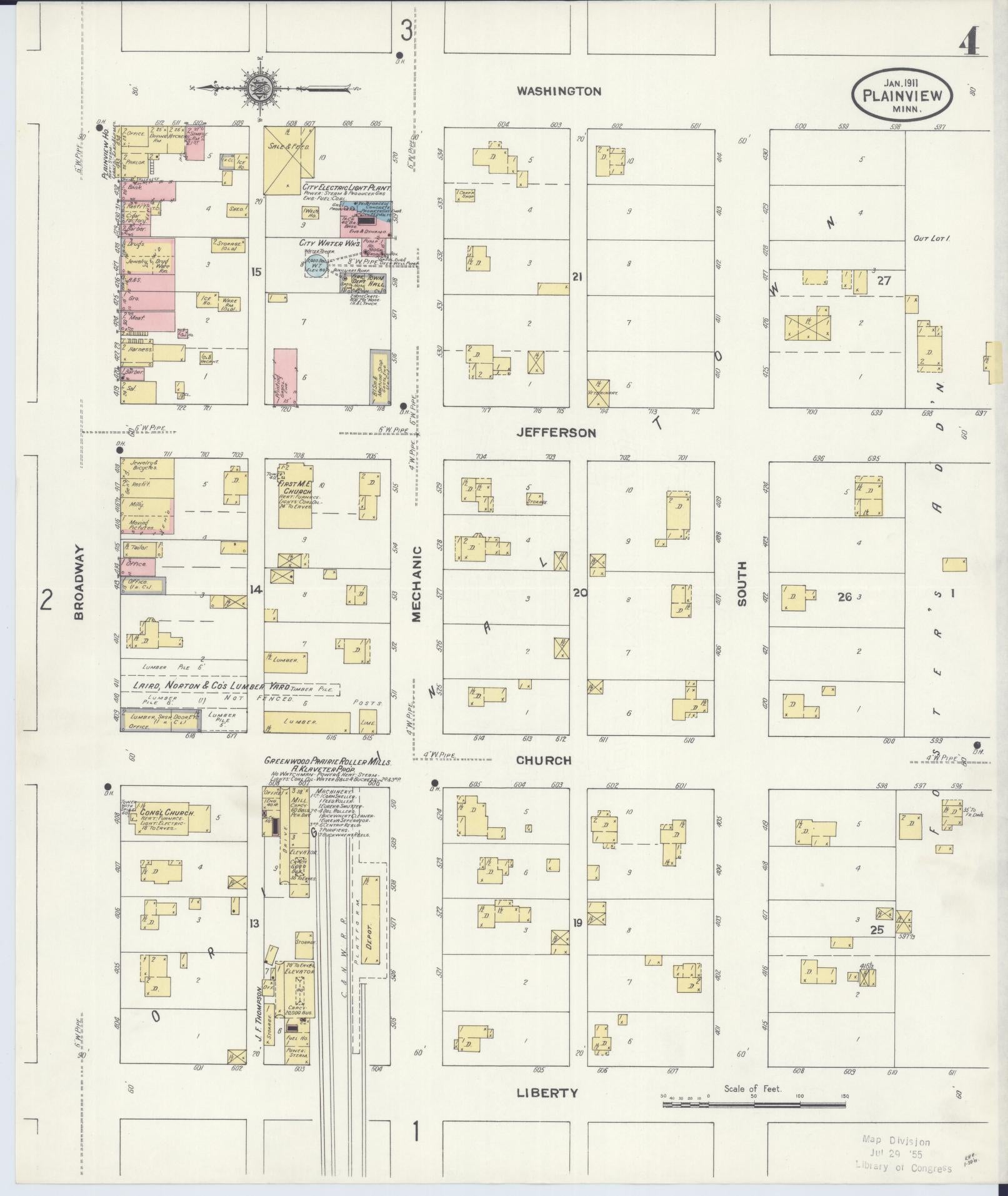 Sanborn Fire Insurance Map from Plainview, Wabasha County, Minnesota (1911), Sheet #0004 - Complete Map Set gallery image, historic Sanborn map, vintage wall art, Minnesota Minnesota