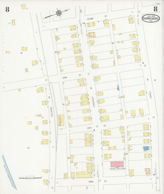 Sanborn Fire Insurance Map from Barnesboro, Cambria County, Pennsylvania (1930), Sheet #0008 - Historic Sanborn Fire Insurance Map Print, vintage old map wall art, antique decor, genealogy gift, Pennsylvania Pennsylvania map