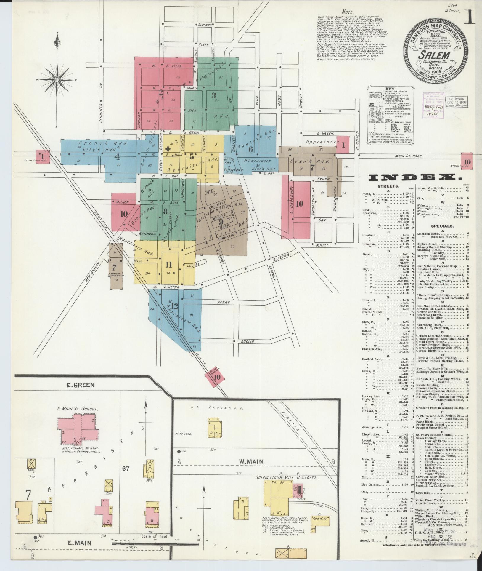 Sanborn Fire Insurance Map from Salem, Columbiana County, Ohio (1903), Sheet #0001 - Complete Map Set gallery image, historic Sanborn map, vintage wall art, Ohio Ohio