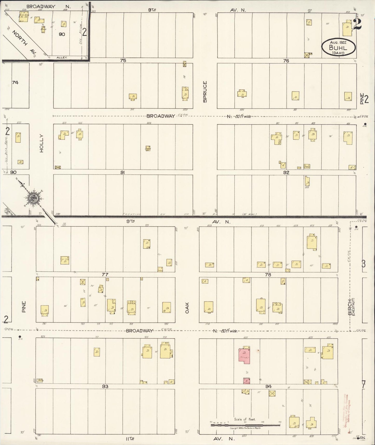 Sanborn Fire Insurance Map from Buhl, Twin Falls County, Idaho (1922), Sheet #0002 - Historic Sanborn Fire Insurance Map Print, vintage old map wall art, antique decor, genealogy gift, Falls Idaho map