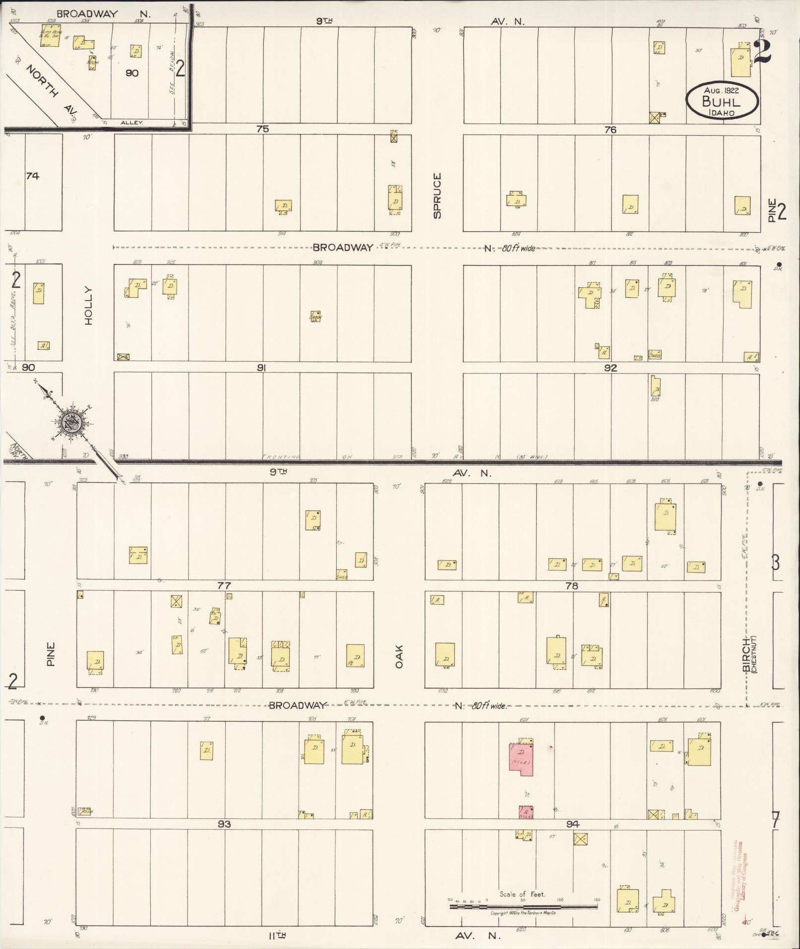 Sanborn Fire Insurance Map from Buhl, Twin Falls County, Idaho (1922), Sheet #0002 - Historic Sanborn Fire Insurance Map Print, vintage old map wall art, antique decor, genealogy gift, Falls Idaho map