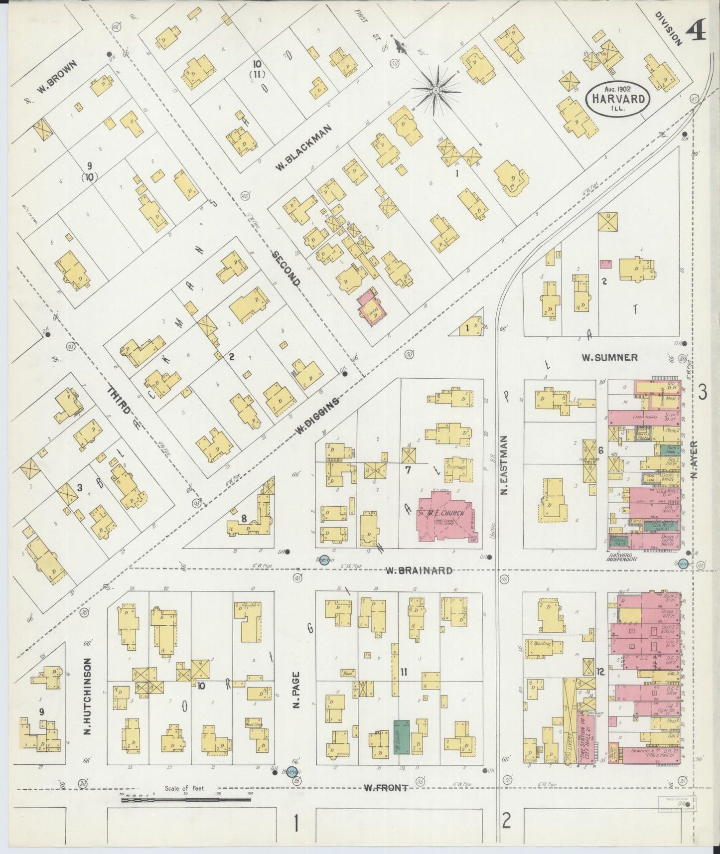 Sanborn Fire Insurance Map from Harvard, McHenry County, Illinois (1902), Sheet #0004 - Historic Sanborn Fire Insurance Map Print, vintage old map wall art, antique decor, genealogy gift, Illinois Illinois map