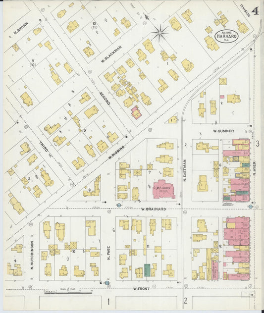 Sanborn Fire Insurance Map from Harvard, McHenry County, Illinois (1902), Sheet #0004 - Historic Sanborn Fire Insurance Map Print, vintage old map wall art, antique decor, genealogy gift, Illinois Illinois map