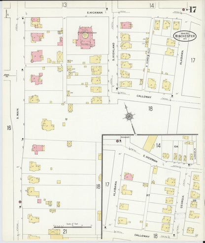 Sanborn Fire Insurance Map from Winchester, Clark County, Kentucky (1912), Sheet #0017 - Complete Map Set gallery image, historic Sanborn map, vintage wall art, Kentucky Kentucky