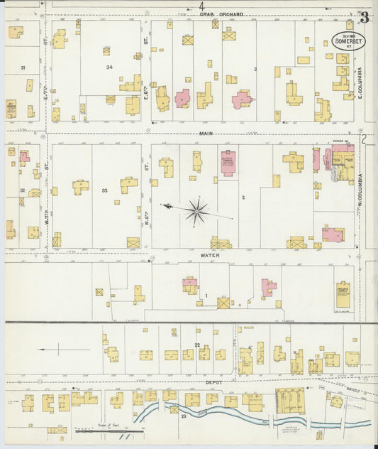 Sanborn Fire Insurance Map from Somerset, Pulaski County, Kentucky (1903), Sheet #0003 - Historic Sanborn Fire Insurance Map Print, vintage old map wall art, antique decor, genealogy gift, Kentucky Kentucky map