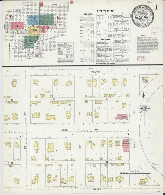 Sanborn Fire Insurance Map from Rich Hill, Bates County, Missouri (1906), Sheet #0001 - Historic Sanborn Fire Insurance Map Print, vintage old map wall art, antique decor, genealogy gift, Missouri Missouri map
