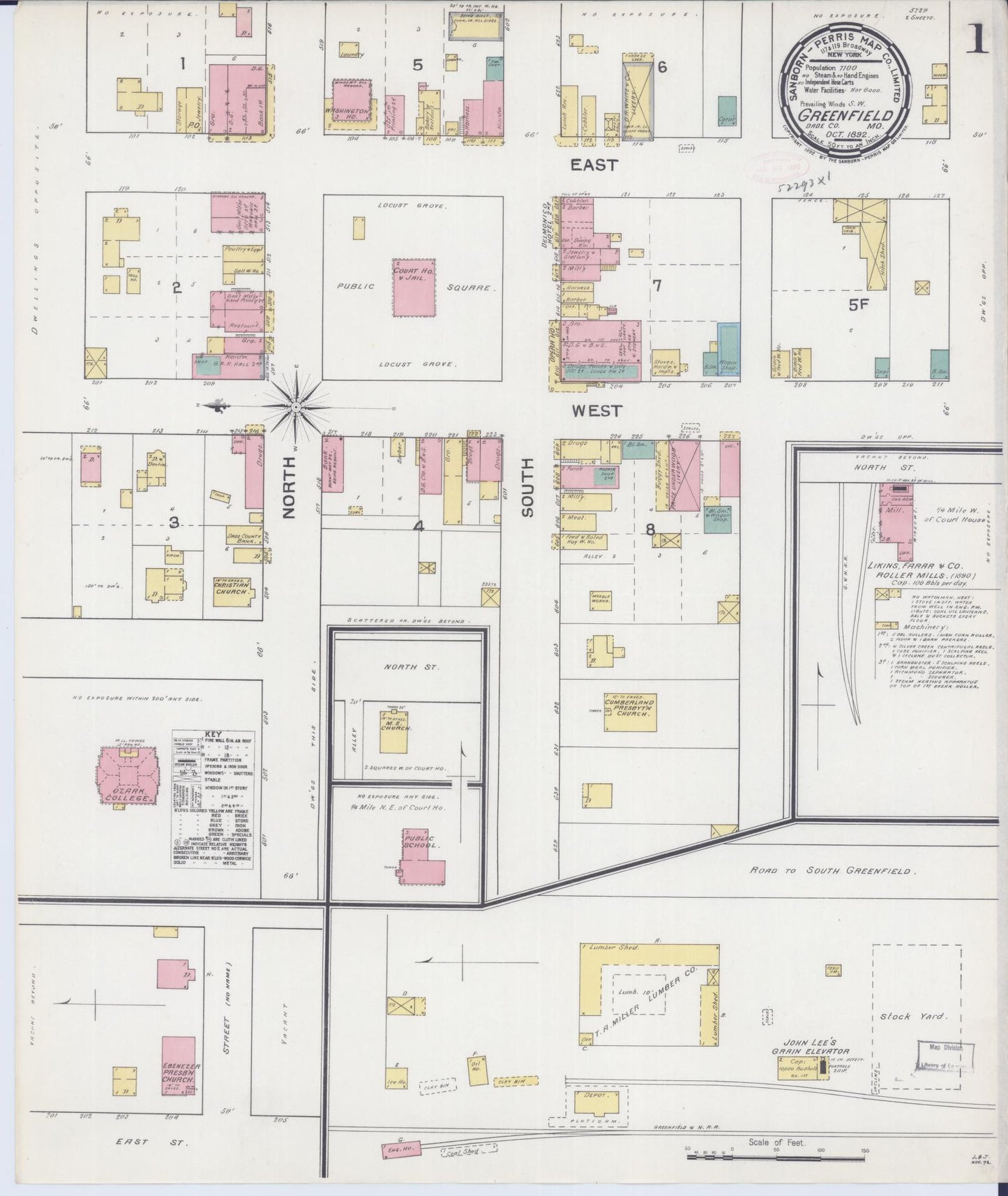 Sanborn Fire Insurance Map from Greenfield, Dade County, Missouri (1892), Sheet #0001 - Historic Sanborn Fire Insurance Map Print, vintage old map wall art, antique decor, genealogy gift, Missouri Missouri map