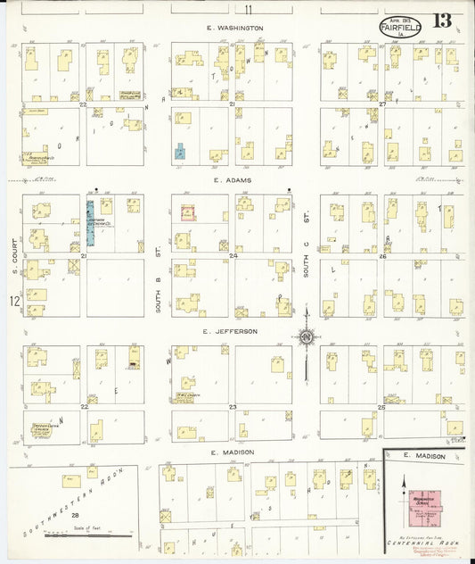 Sanborn Fire Insurance Map from Fairfield, Jefferson County, Iowa (1913), Sheet #0013 - Historic Sanborn Fire Insurance Map Print, vintage old map wall art