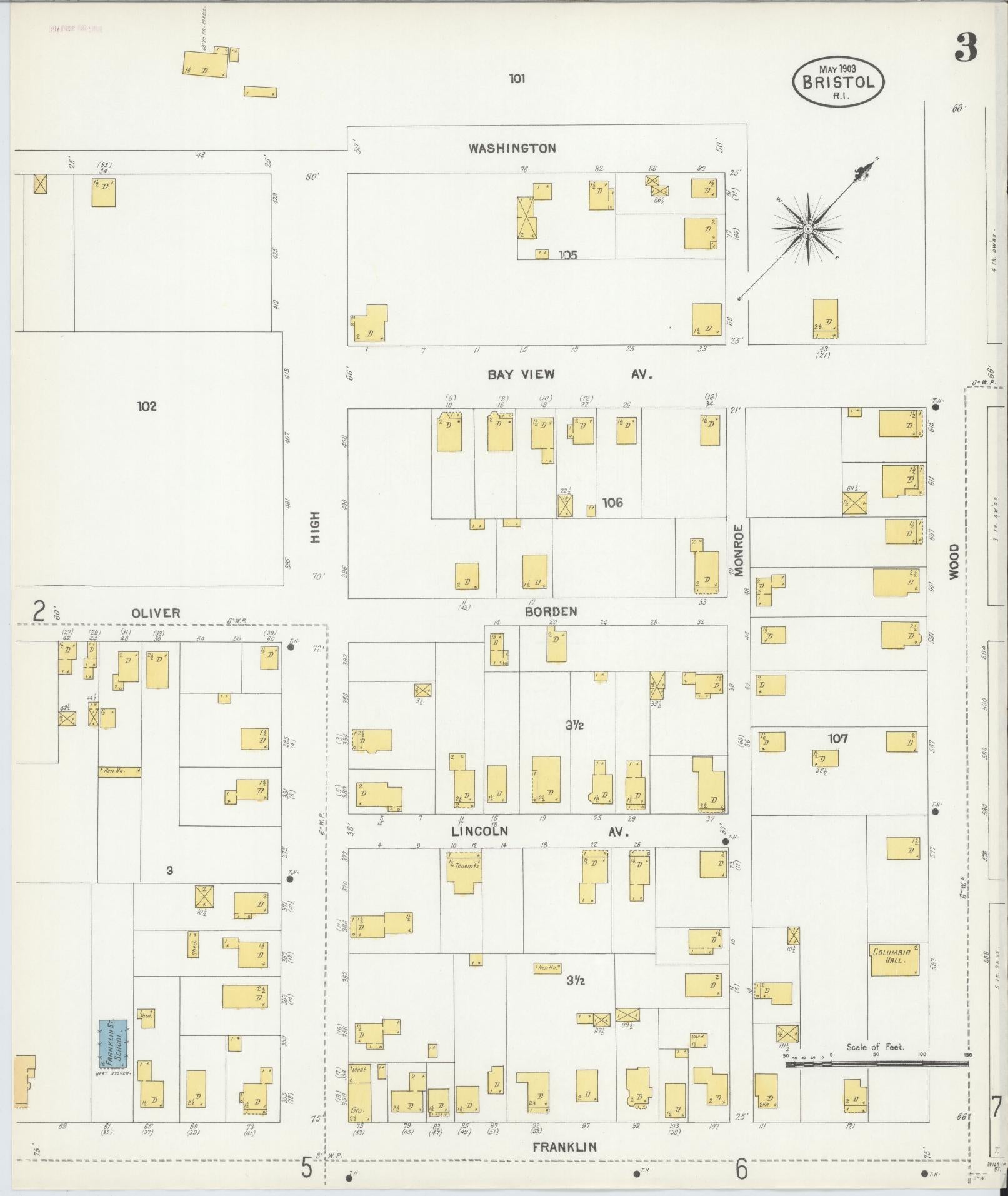 Sanborn Fire Insurance Map from Bristol, Bristol County, Rhode Island (1903), Sheet #0003 - Complete Map Set gallery image, historic Sanborn map, vintage wall art, Rhode Island Rhode Island
