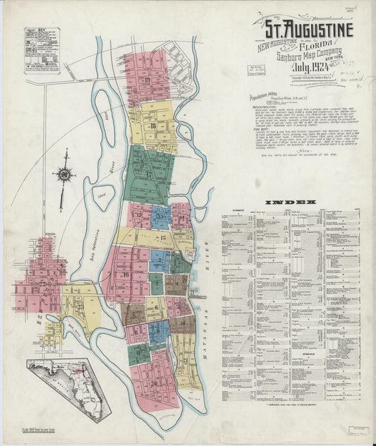 Sanborn Fire Insurance Map from Saint Augustine, Saint John's County, Florida (1924), Sheet #0001 - Complete Map Set gallery image, historic Sanborn map, vintage wall art, Florida Florida
