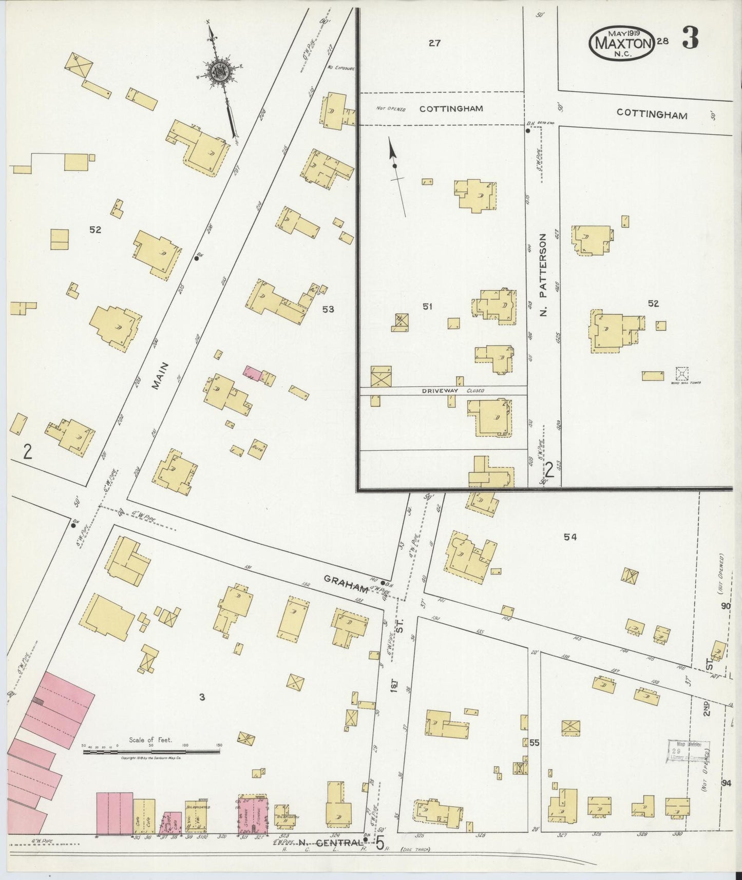 Sanborn Fire Insurance Map from Maxton, Robeson County, North Carolina (1919), Sheet #0003 - Complete Map Set gallery image, historic Sanborn map, vintage wall art, North Carolina North Carolina