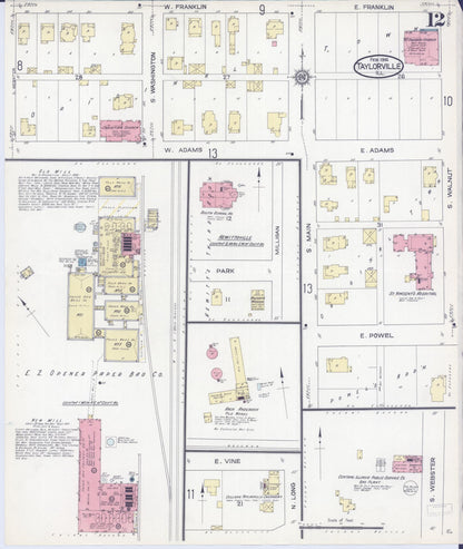 Sanborn Fire Insurance Map from Taylorville, Christian County, Illinois (1914), Sheet #0012 - Complete Map Set gallery image, historic Sanborn map, vintage wall art, Illinois Illinois