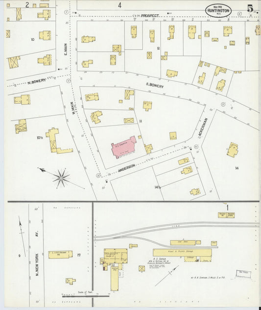 Sanborn Fire Insurance Map from Huntington, Suffolk County, New York (1902), Sheet #0005 - Historic Sanborn Fire Insurance Map Print, vintage old map wall art, antique decor, genealogy gift, New York New York map