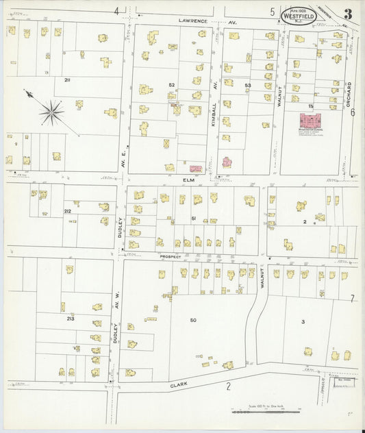 Sanborn Fire Insurance Map from Westfield, Union County, New Jersey (1909), Sheet #0003 - Historic Sanborn Fire Insurance Map Print, vintage old map wall art, antique decor, genealogy gift, New Jersey New Jersey map