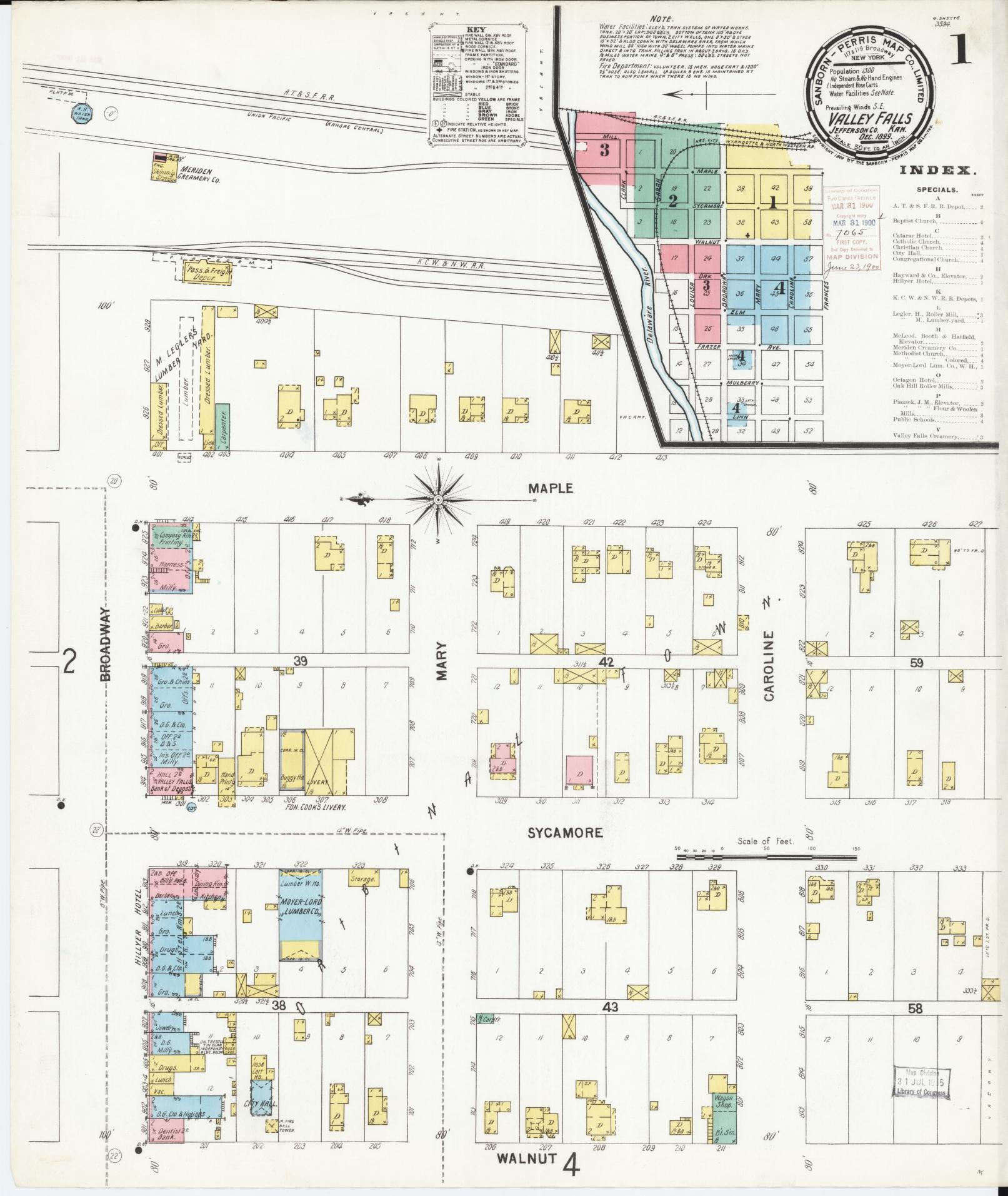 Sanborn Fire Insurance Map from Valley Falls, Jefferson County, Kansas (1899), Sheet #0001 - Complete Map Set gallery image, historic Sanborn map, vintage wall art, Kansas Kansas