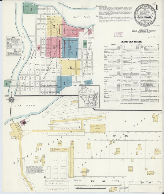 Sanborn Fire Insurance Map from Shawano, Shawano County, Wisconsin (1913), Sheet #0001 - Complete Map Set gallery image, historic Sanborn map, vintage wall art, Wisconsin Wisconsin