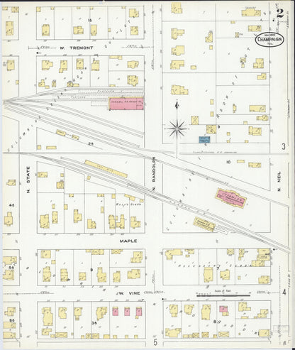 Sanborn Fire Insurance Map from Champaign, Champaign County, Illinois (1909), Sheet #0002 - Historic Sanborn Fire Insurance Map Print, vintage old map wall art, antique decor, genealogy gift, Illinois Illinois map