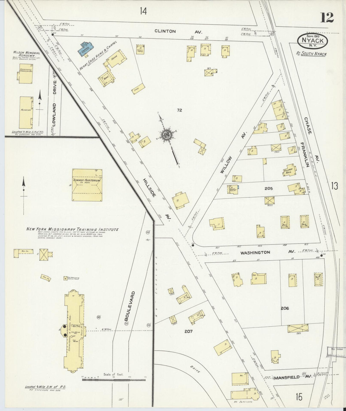 Sanborn Fire Insurance Map from Nyack, Rockland County, New York (1910), Sheet #0012 - Complete Map Set gallery image, historic Sanborn map, vintage wall art, New York New York