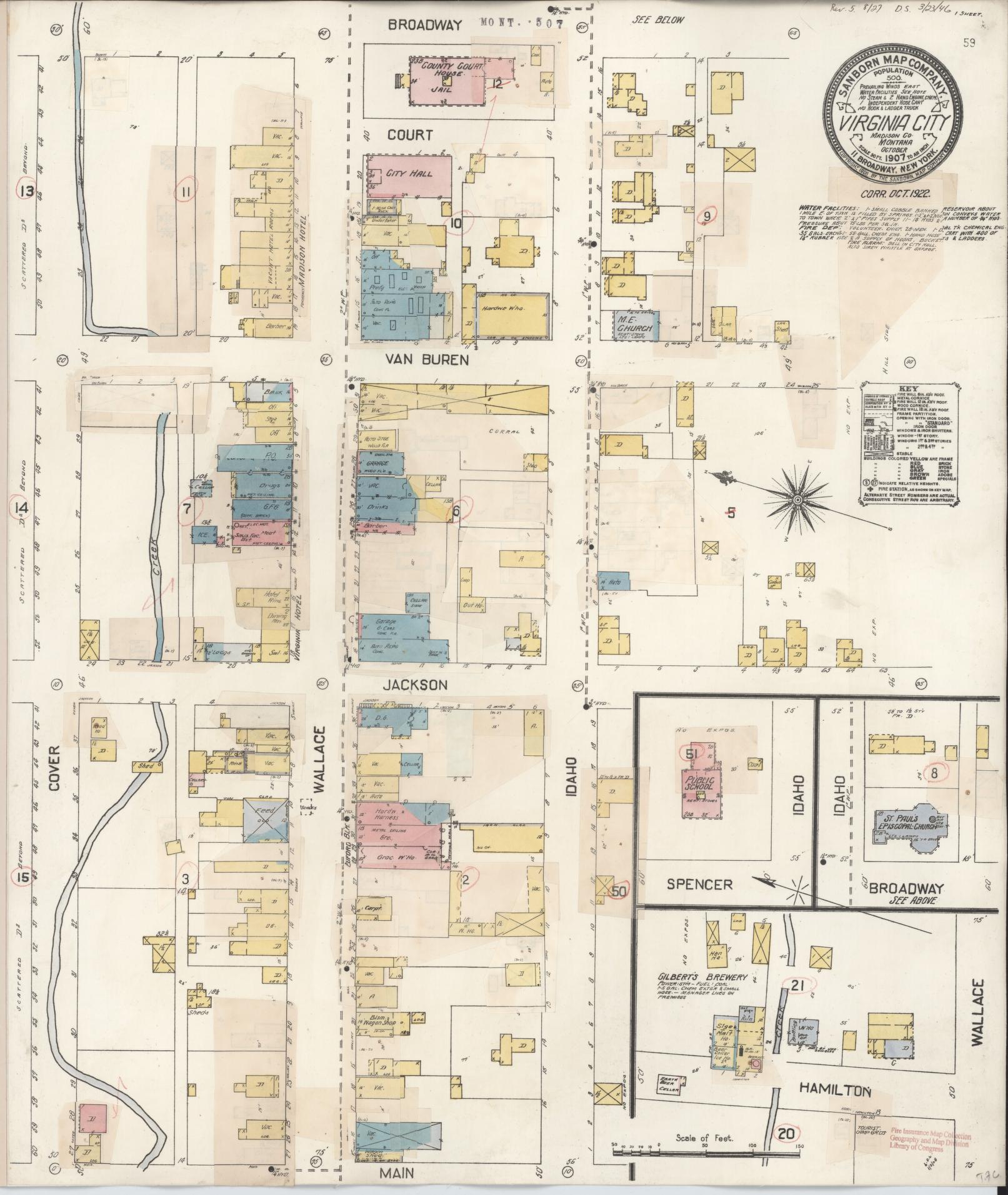 Sanborn Fire Insurance Map from Virginia City, Madison County, Montana (1927), Sheet #0001 - Historic Sanborn Fire Insurance Map Print, vintage old map wall art, antique decor, genealogy gift, Montana Montana map