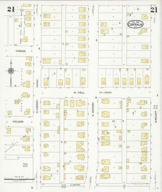 Sanborn Fire Insurance Map from Centralia, Marion, Clinton, Jefferson, and Washington Counties, Illinois (1924), Sheet #0021 - Historic Sanborn Fire Insurance Map Print, vintage old map wall art, antique decor, genealogy gift, Illinois Illinois map
