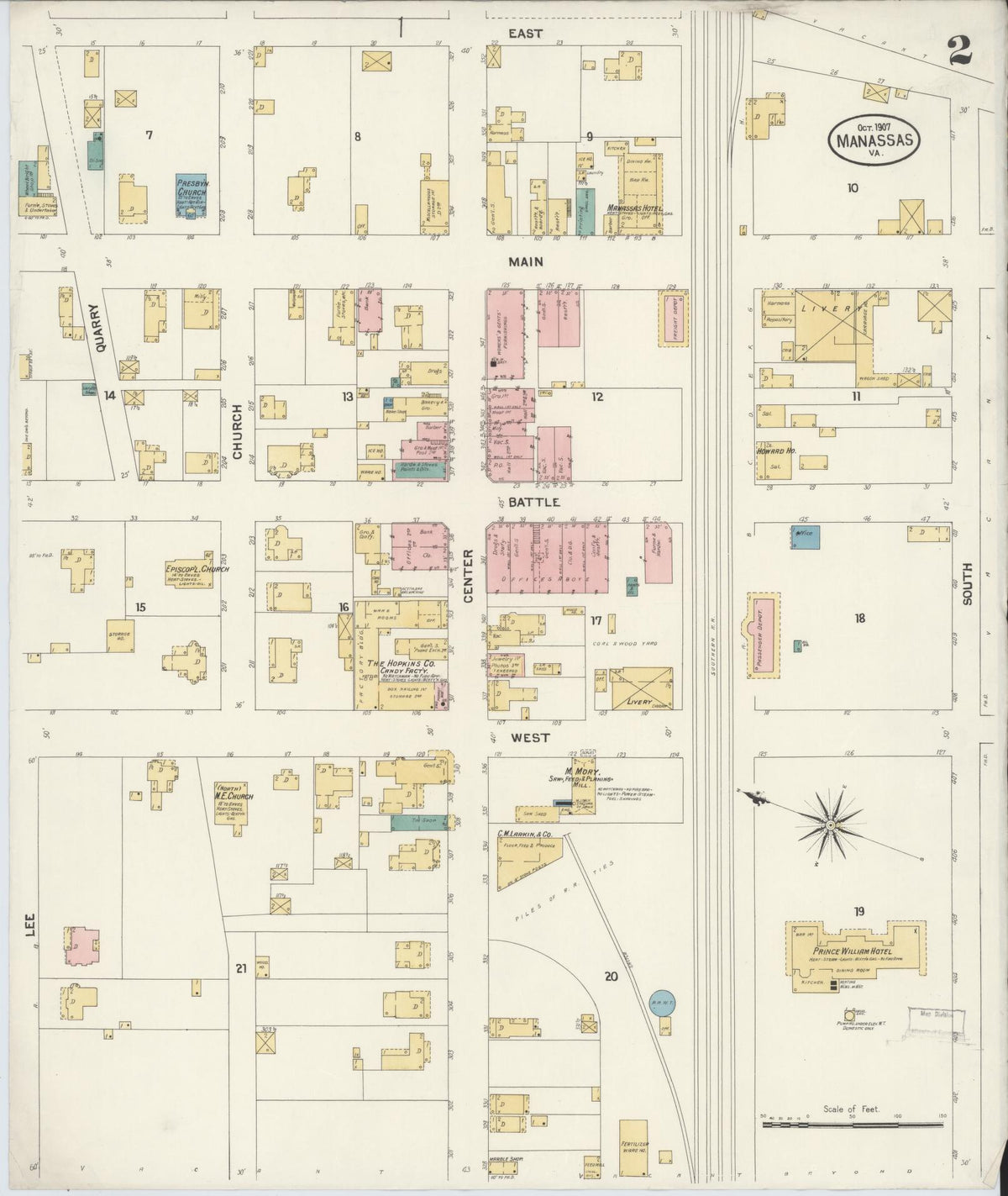 Sanborn Fire Insurance Map from Manassas, Independent Cities, Virginia (1907), Sheet #0002 - Complete Map Set gallery image, historic Sanborn map, vintage wall art, Virginia Virginia