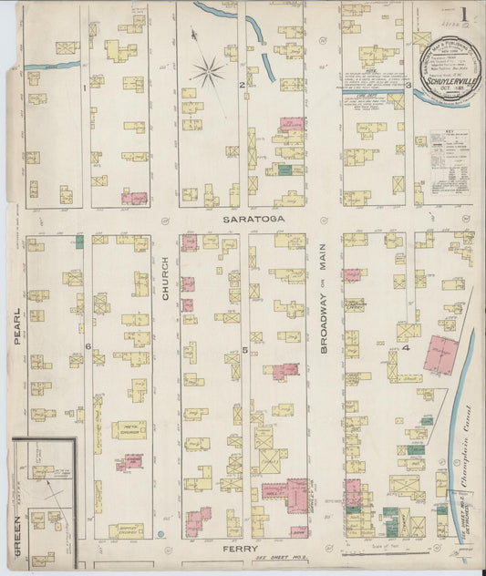 Sanborn Fire Insurance Map from Schuylerville, Saratoga County, New York (1885), Sheet #0001 - Historic Sanborn Fire Insurance Map Print, vintage old map wall art, antique decor, genealogy gift, New York New York map