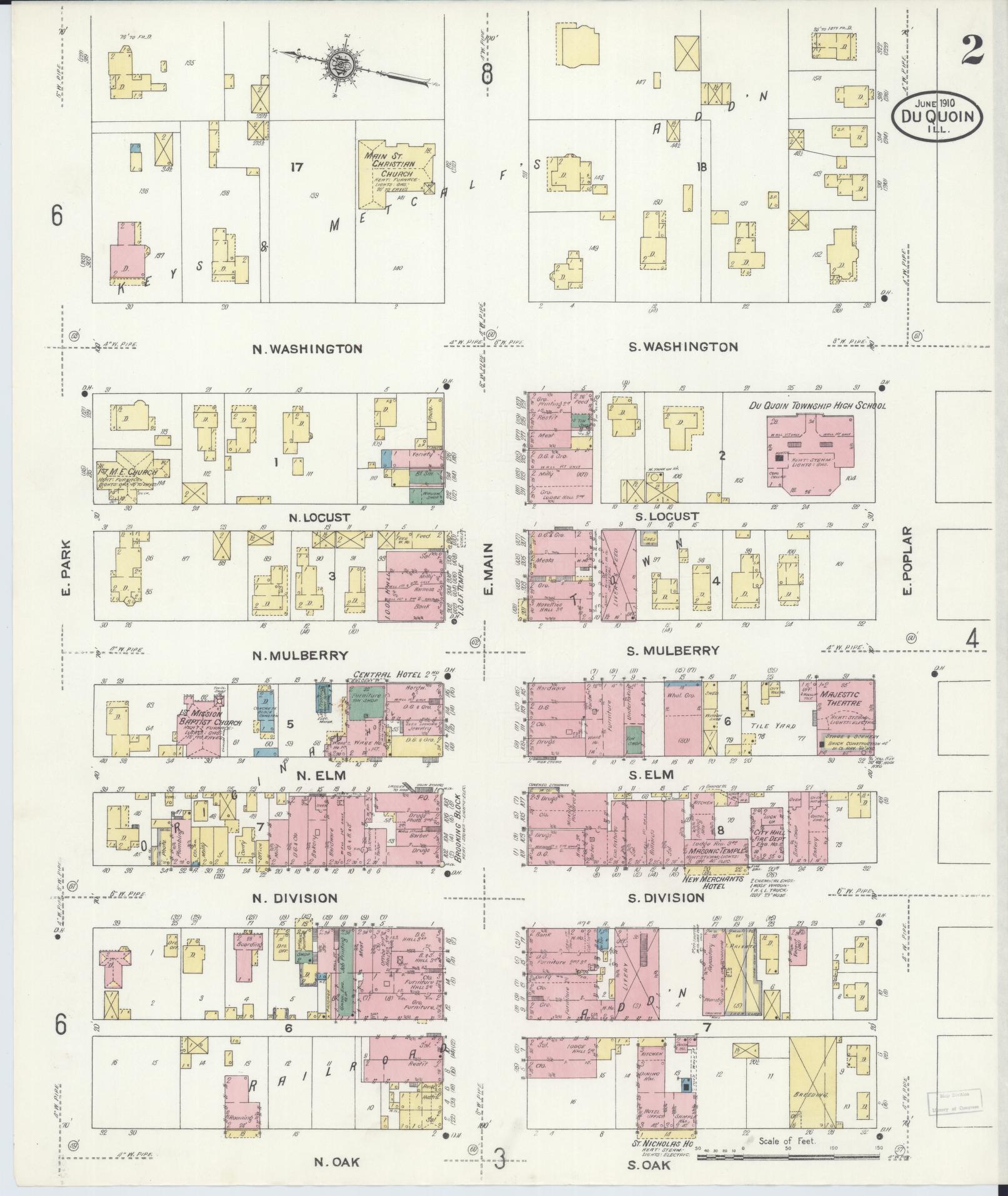 Sanborn Fire Insurance Map from Du Quoin, Perry County, Illinois (1910), Sheet #0002 - Complete Map Set gallery image, historic Sanborn map, vintage wall art, Illinois Illinois