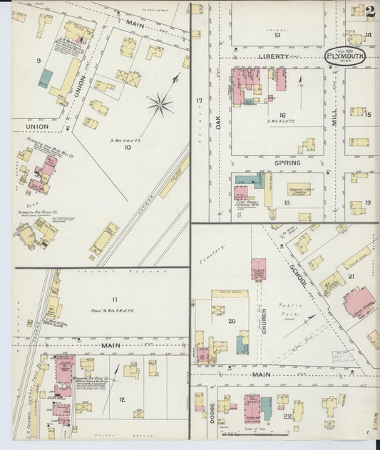 Sanborn Fire Insurance Map from Plymouth, Wayne County, Michigan (1893), Sheet #0002 - Historic Sanborn Fire Insurance Map Print, vintage old map wall art, antique decor, genealogy gift, Michigan Michigan map
