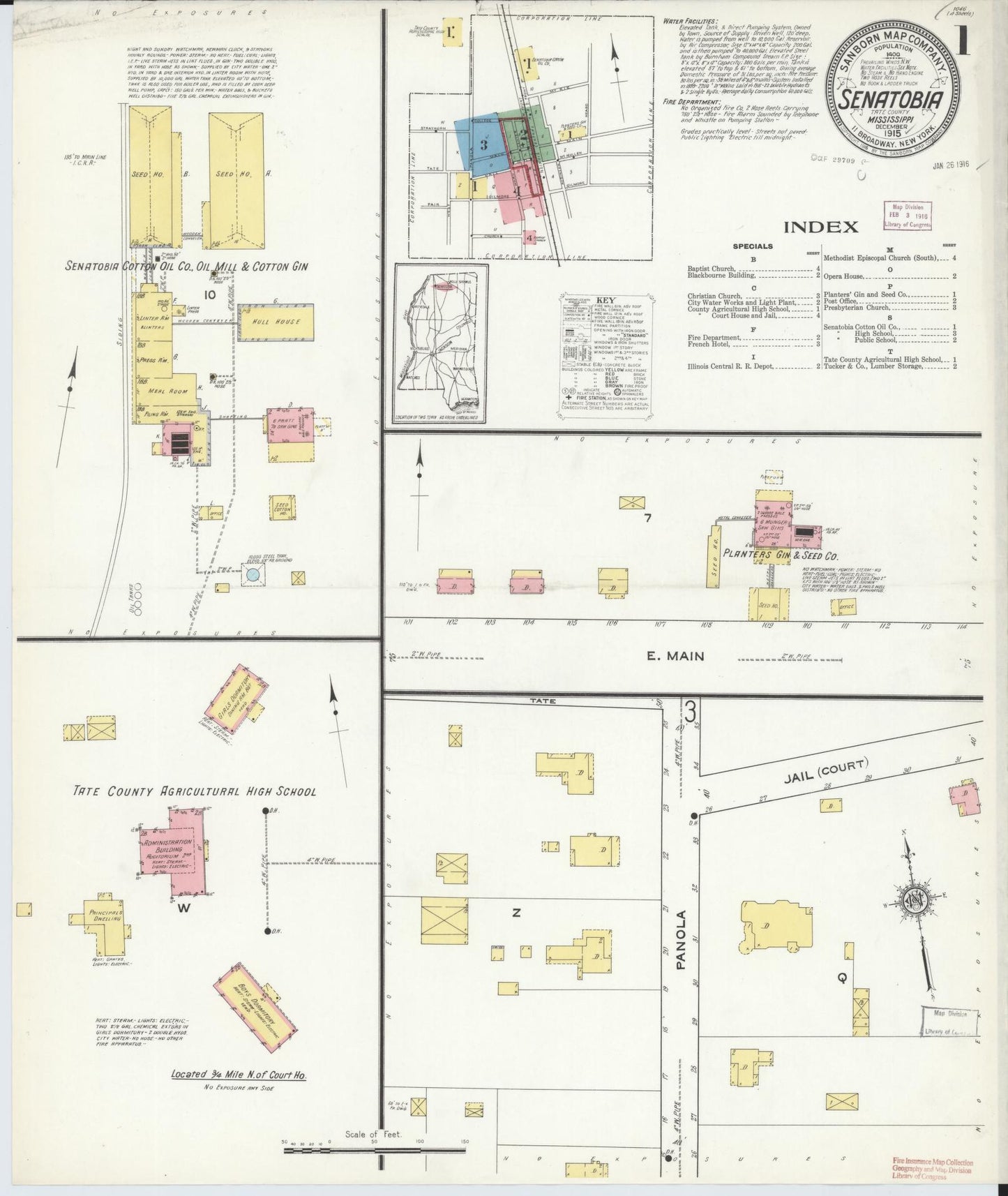 Sanborn Fire Insurance Map from Senatobia, Tate County, Mississippi (1915), Sheet #0001 - Complete Map Set gallery image, historic Sanborn map, vintage wall art, Mississippi Mississippi