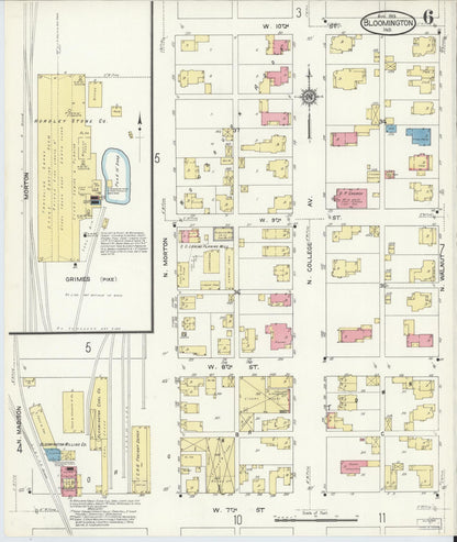 Sanborn Fire Insurance Map from Bloomington, Monroe County, Indiana (1913), Sheet #0006 - Historic Sanborn Fire Insurance Map Print, vintage old map wall art, antique decor, genealogy gift, Indiana Indiana map
