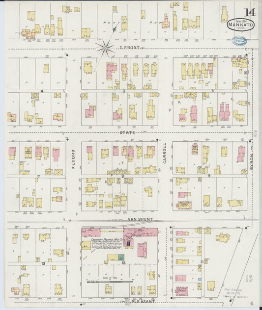 Sanborn Fire Insurance Map from Mankato, Blue Earth County, Minnesota (1894), Sheet #0014 - Historic Sanborn Fire Insurance Map Print, vintage old map wall art, antique decor, genealogy gift, Minnesota Minnesota map