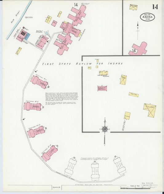 Sanborn Fire Insurance Map from Anoka, Anoka County, Minnesota (1911), Sheet #0014 - Historic Sanborn Fire Insurance Map Print, vintage old map wall art, antique decor, genealogy gift, Minnesota Minnesota map