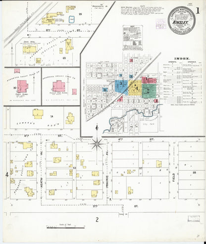 Sanborn Fire Insurance Map from Kinsley, Edwards County, Kansas (1905), Sheet #0001 - Complete Map Set gallery image, historic Sanborn map, vintage wall art, Kansas Kansas