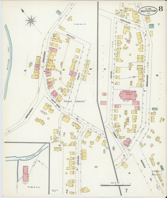 Sanborn Fire Insurance Map from Haverstraw, Rockland County, New York (1903), Sheet #0008 - Historic Sanborn Fire Insurance Map Print, vintage old map wall art, antique decor, genealogy gift, New York New York map