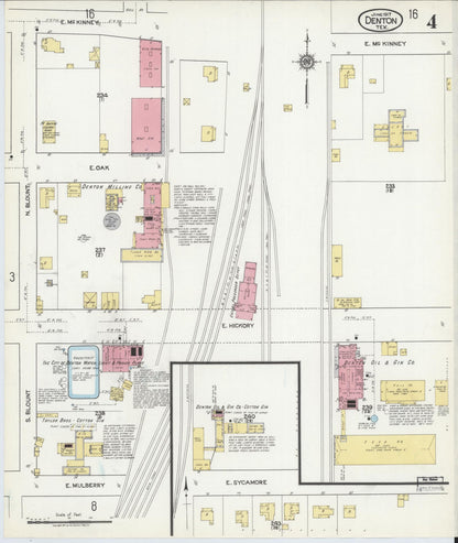 Sanborn Fire Insurance Map from Denton, Denton County, Texas (1917), Sheet #0004 - Historic Sanborn Fire Insurance Map Print, vintage old map wall art, antique decor, genealogy gift, Texas Texas map