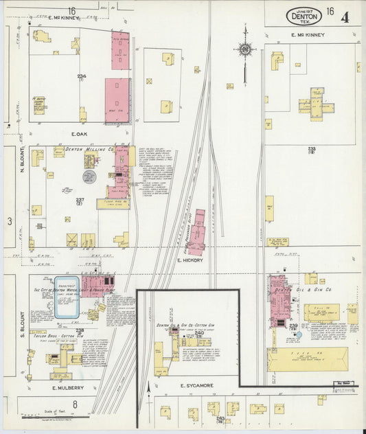 Sanborn Fire Insurance Map from Denton, Denton County, Texas (1917), Sheet #0004 - Historic Sanborn Fire Insurance Map Print, vintage old map wall art, antique decor, genealogy gift, Texas Texas map