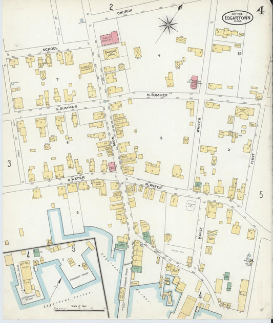 Sanborn Fire Insurance Map from Edgartown, Dukes County, Massachusetts (1904), Sheet #0004 - Historic Sanborn Fire Insurance Map Print, vintage old map wall art, antique decor, genealogy gift, Massachusetts Massachusetts map