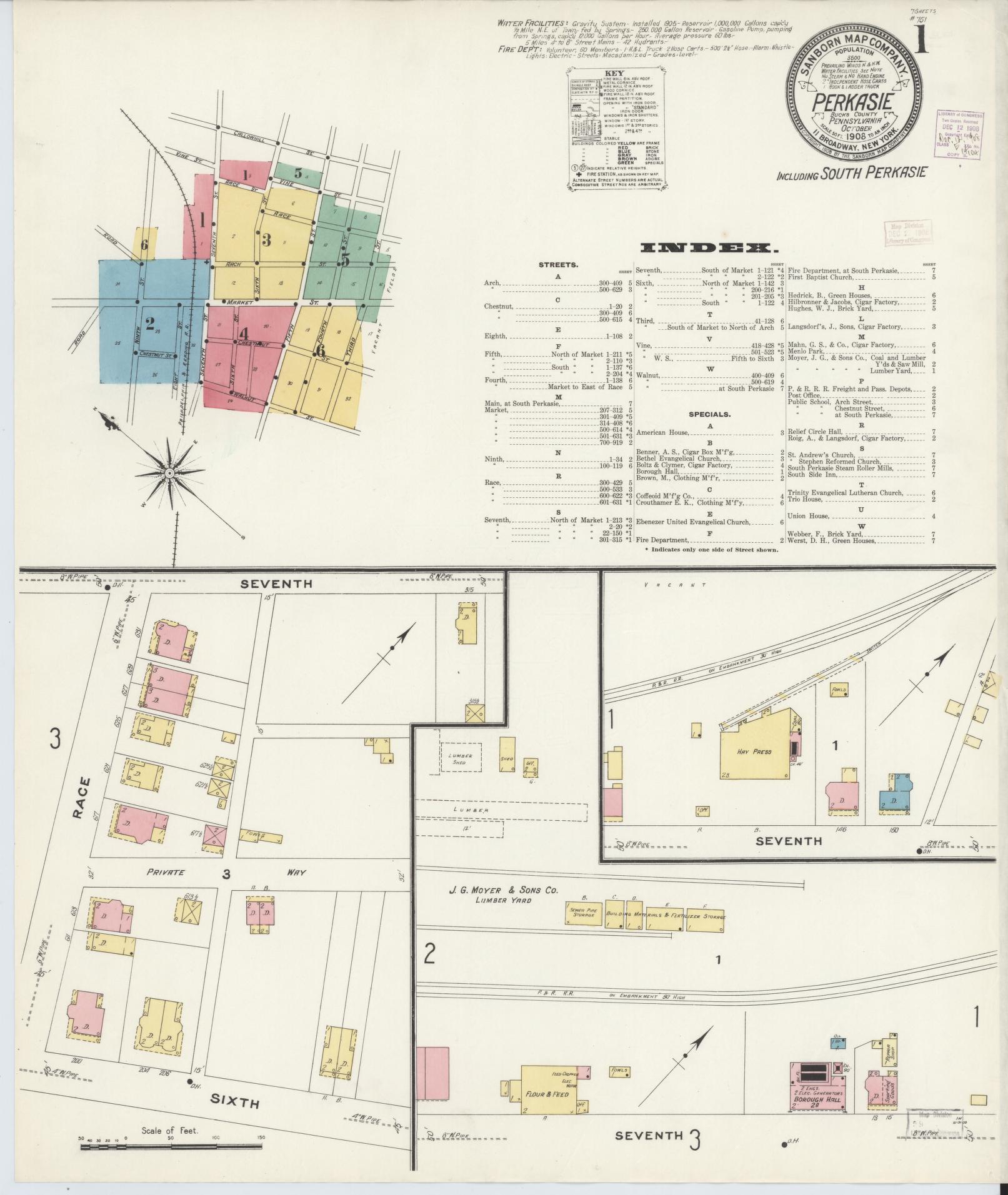 Sanborn Fire Insurance Map from Perkasie, Bucks County, Pennsylvania (1908), Sheet #0001 - Complete Map Set gallery image, historic Sanborn map, vintage wall art, Pennsylvania Pennsylvania