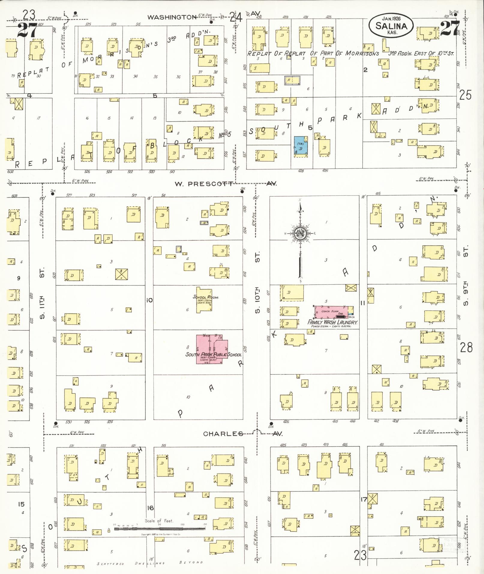 Sanborn Fire Insurance Map from Salina, Saline County, Kansas (1926), Sheet #0027 - Historic Sanborn Fire Insurance Map Print, vintage old map wall art, antique decor, genealogy gift, Kansas Kansas map