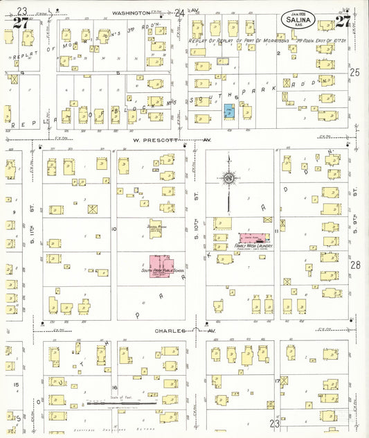 Sanborn Fire Insurance Map from Salina, Saline County, Kansas (1926), Sheet #0027 - Historic Sanborn Fire Insurance Map Print, vintage old map wall art, antique decor, genealogy gift, Kansas Kansas map