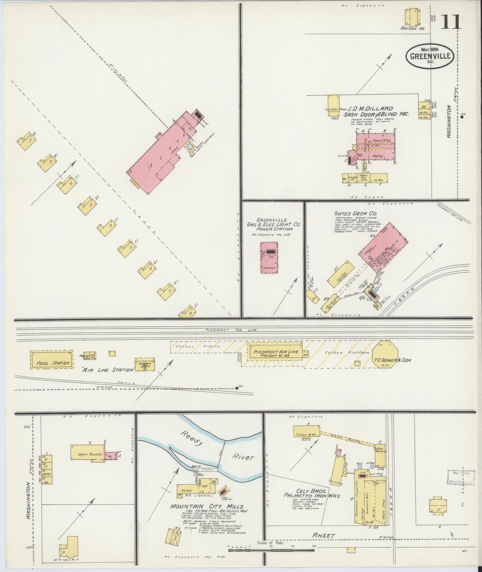 Sanborn Fire Insurance Map from Greenville, Greenville County, South Carolina (1898), Sheet #0011 - Historic Sanborn Fire Insurance Map Print, vintage old map wall art, antique decor, genealogy gift, South Carolina South Carolina map
