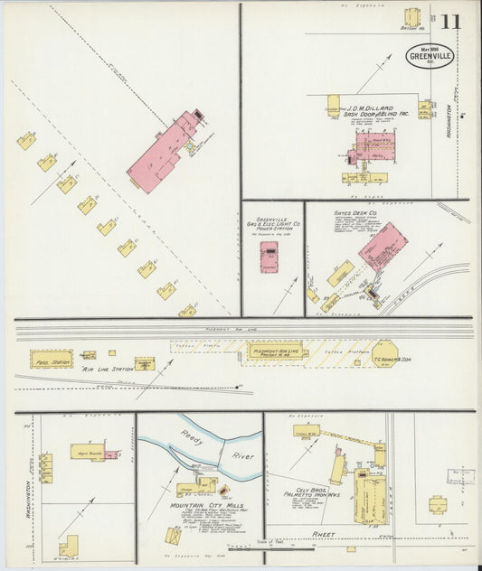 Sanborn Fire Insurance Map from Greenville, Greenville County, South Carolina (1898), Sheet #0011 - Historic Sanborn Fire Insurance Map Print, vintage old map wall art, antique decor, genealogy gift, South Carolina South Carolina map