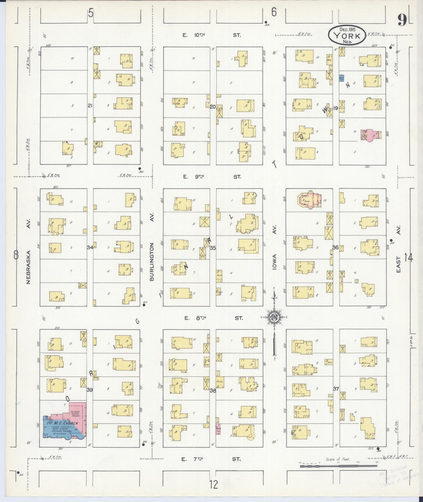 Sanborn Fire Insurance Map from York, York County, Nebraska (1915), Sheet #0009 - Complete Map Set gallery image, historic Sanborn map, vintage wall art, Nebraska Nebraska