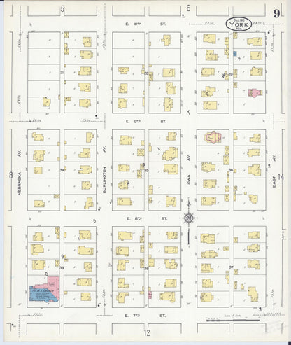 Sanborn Fire Insurance Map from York, York County, Nebraska (1915), Sheet #0009 - Complete Map Set gallery image, historic Sanborn map, vintage wall art, Nebraska Nebraska