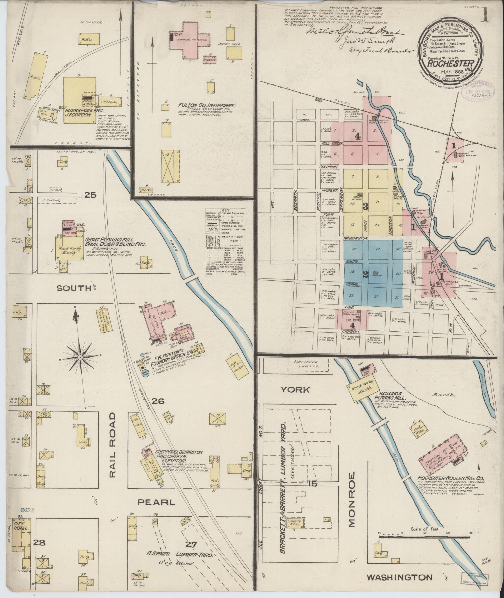 Sanborn Fire Insurance Map from Rochester, Fulton County, Indiana (1885), Sheet #0001 - Complete Map Set gallery image, historic Sanborn map, vintage wall art, Indiana Indiana